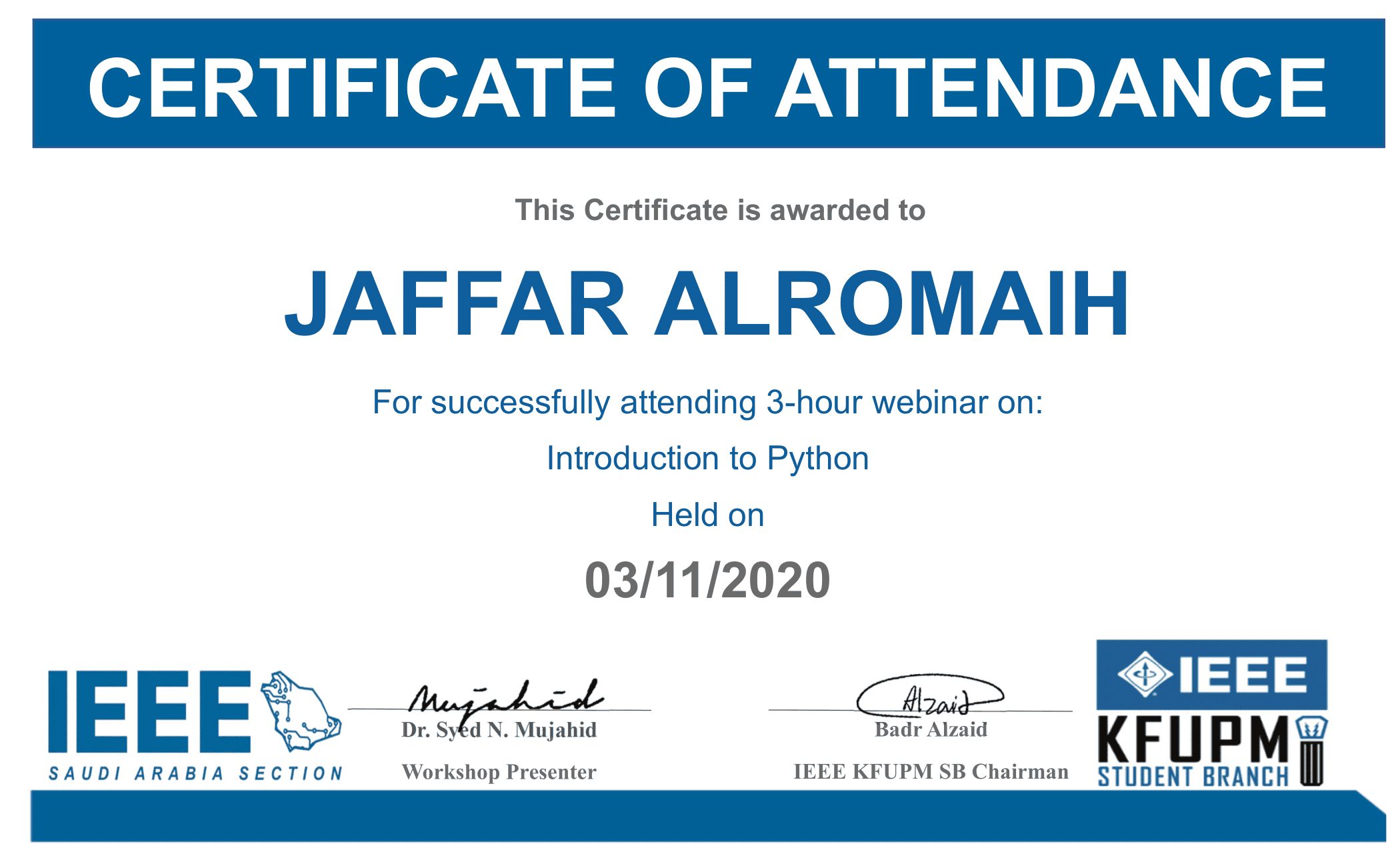 Introduction to Python Certificate