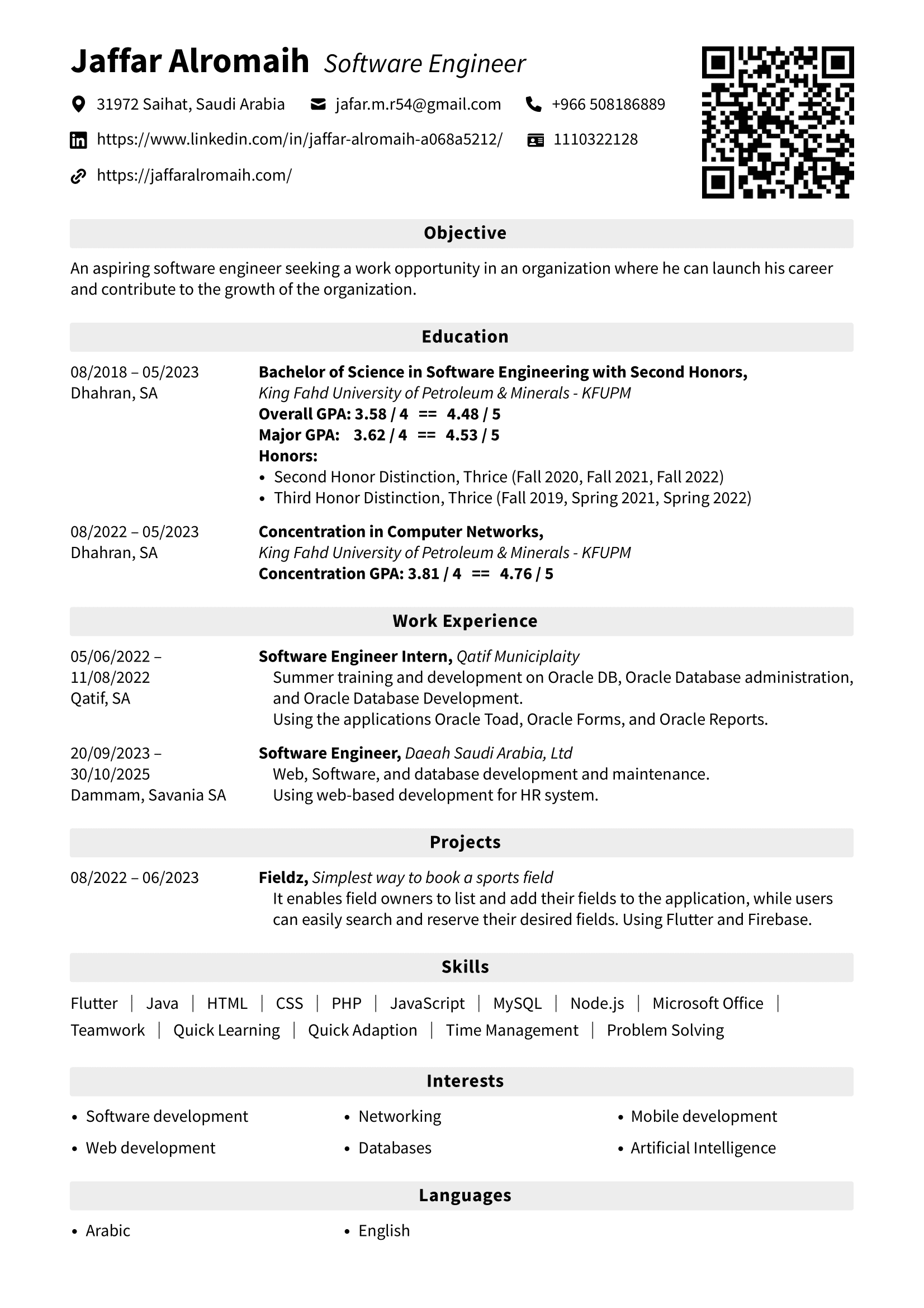 Jaffar Alromaih Resume Preview